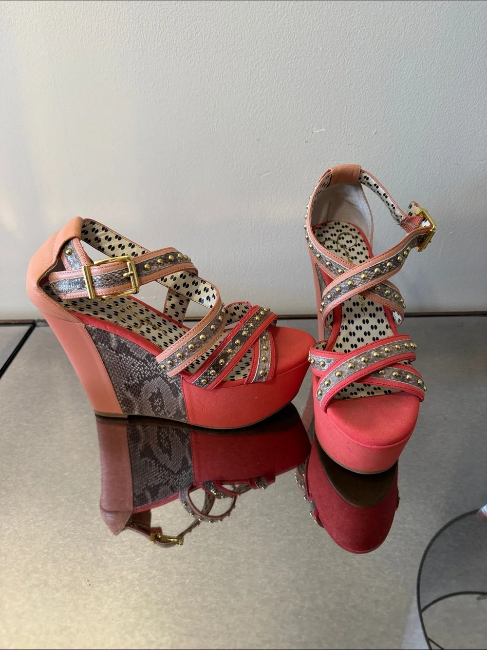 Jessica Simpson Women's Coral Platform Wedge Sandals with Studded Straps 37